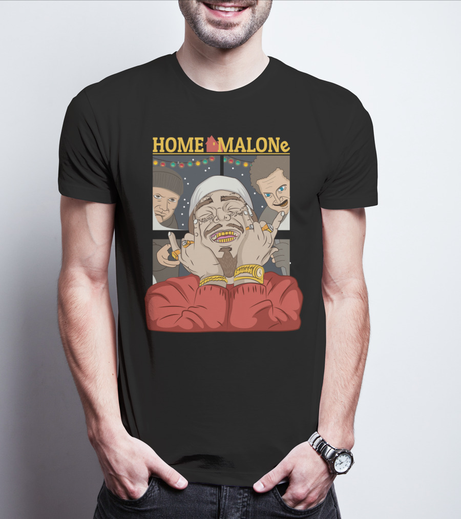 Home Malone Parody Featuring Post Malone Holiday Mashup With Home Alone Villains T-Shirt