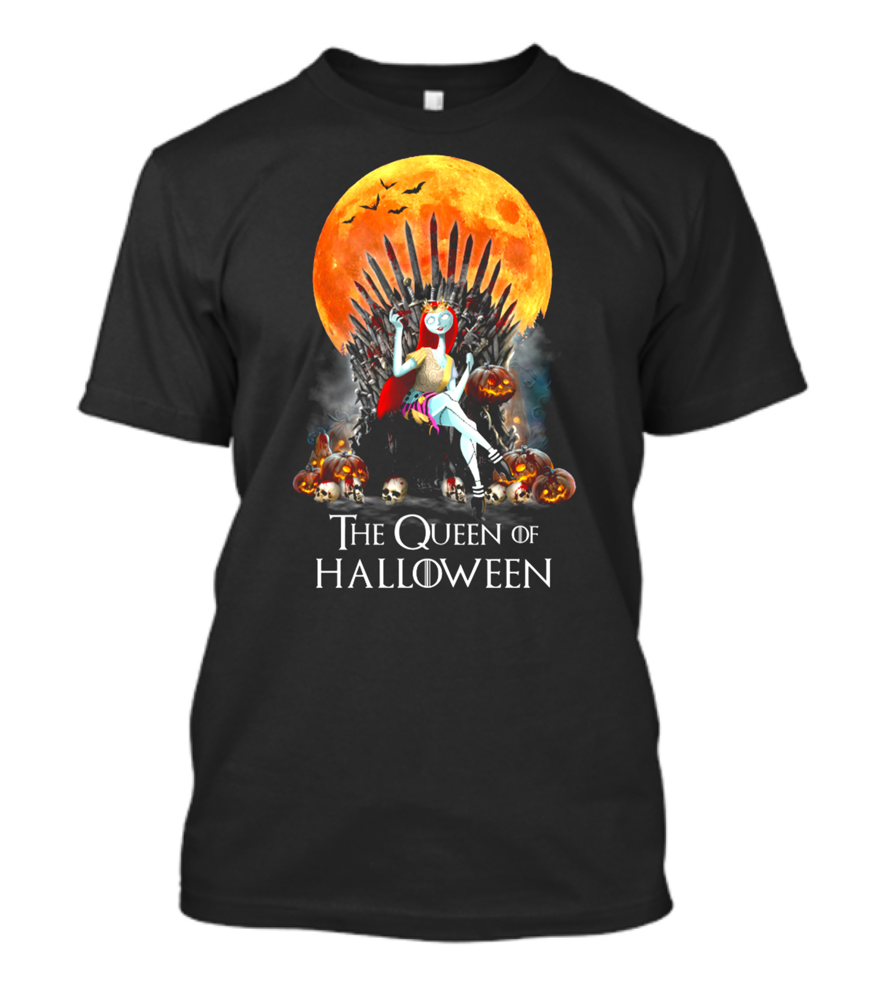 The Queen Of Halloween Throne With Pumpkins And Full Moon T-Shirt