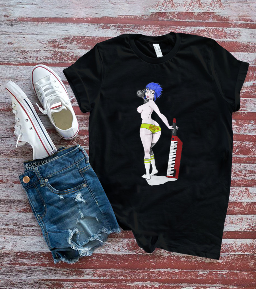 Anne Top Down 1384413 NSFW Keyboard Girl With Blue Hair And Yellow Shorts T-Shirt