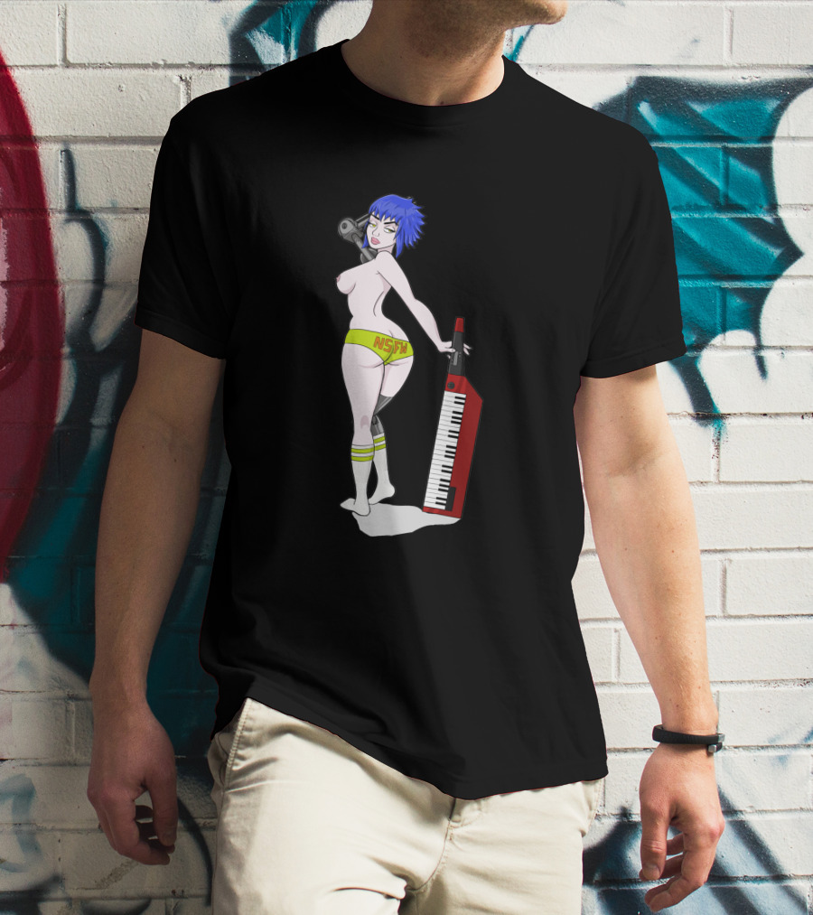 Anne Top Down 1384413 NSFW Keyboard Girl With Blue Hair And Yellow Shorts T-Shirt