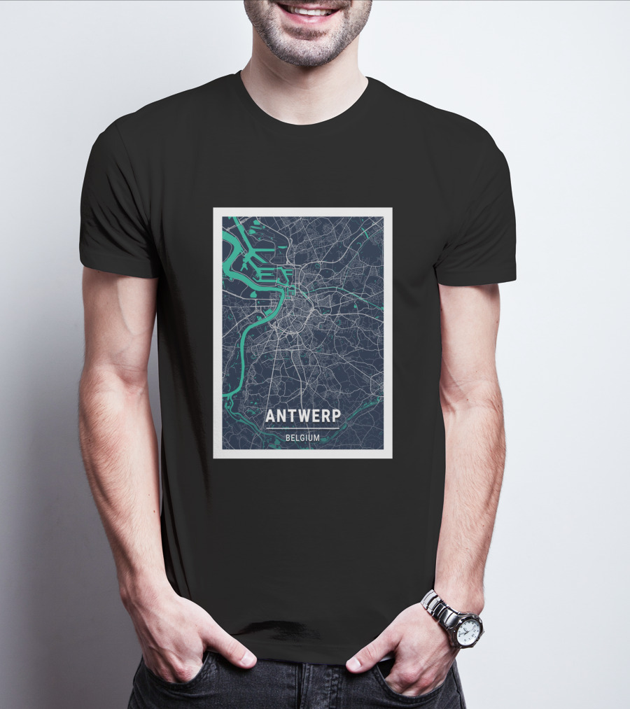 Antwerp Belgium Blue Dark City Map Street Details 1730196 T-Shirt