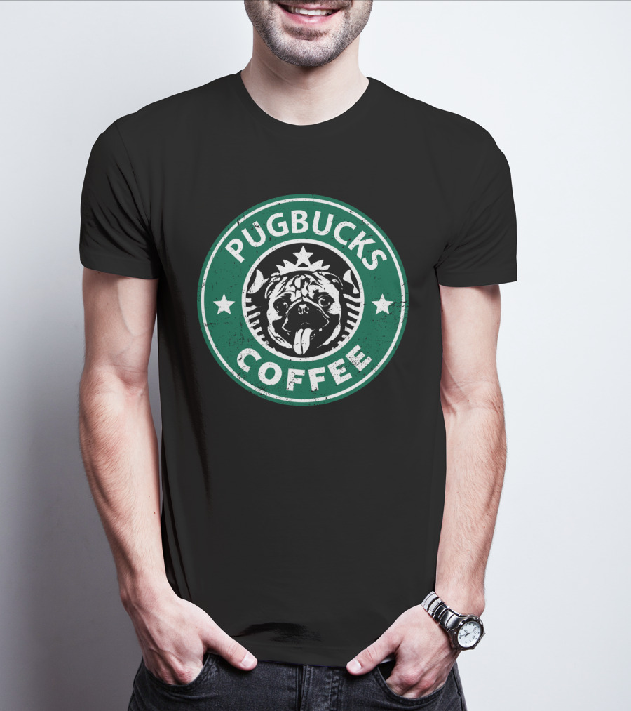 Pugbucks Coffee Logo Parody With Cute Pug T-Shirt