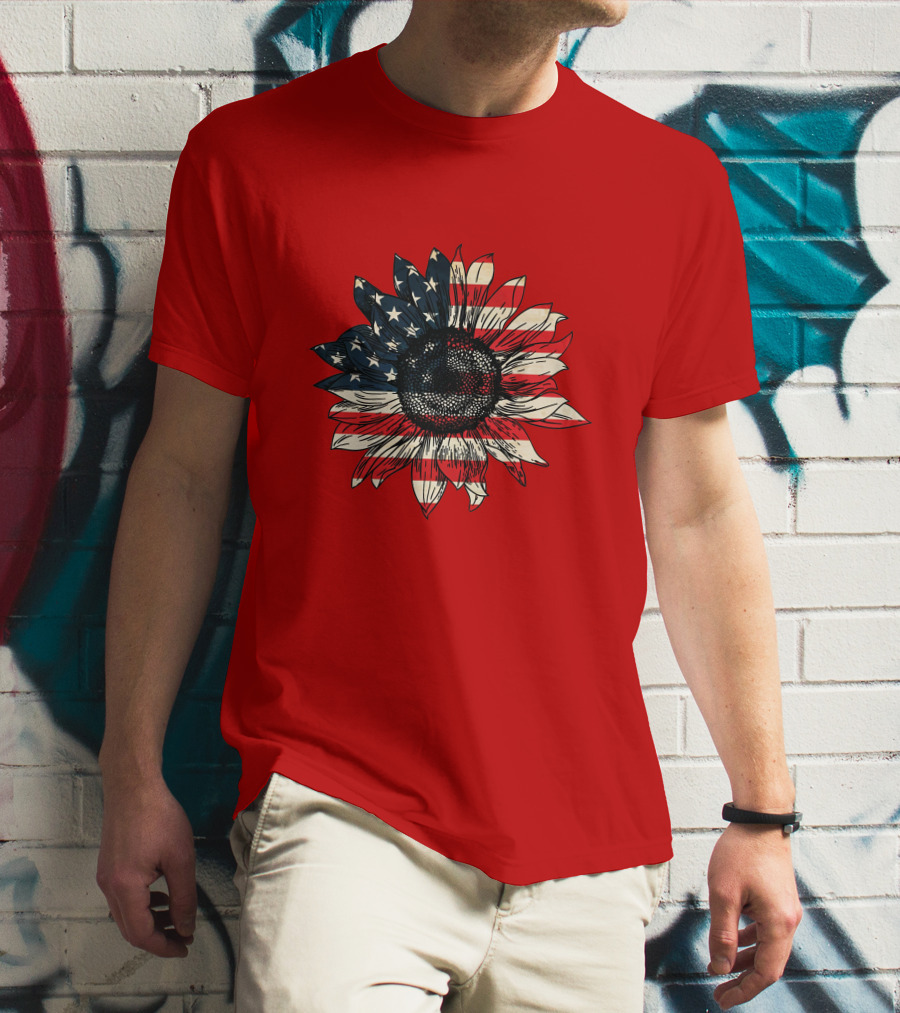 Sunflower American Flag USA Independence Day Flower T-Shirt