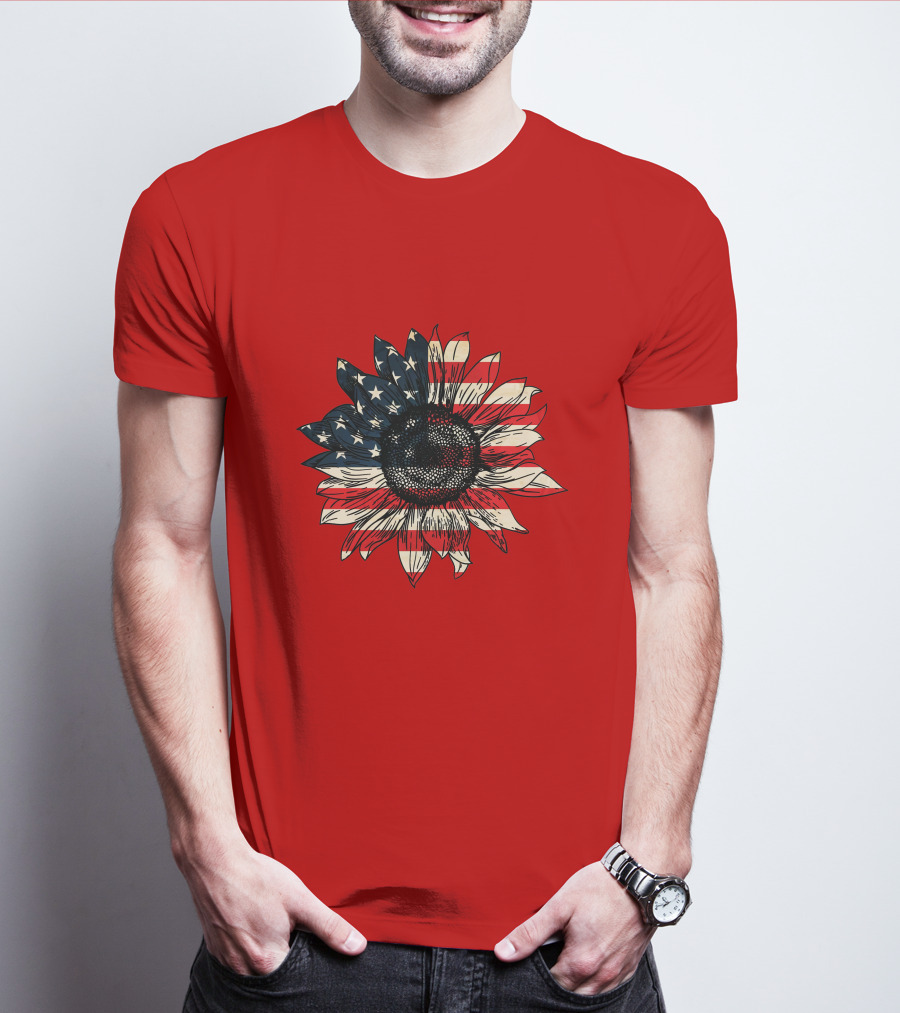 Sunflower American Flag USA Independence Day Flower T-Shirt