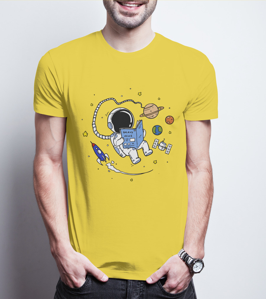 Reading Galaxy News Astronaut With Planets And Rocket T-Shirt