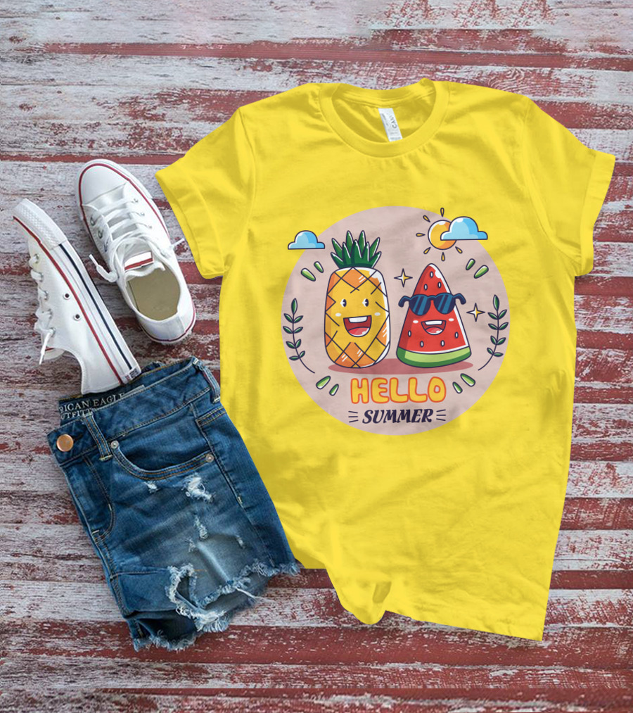 Hello Summer Pineapple And Watermelon Friends T-Shirt