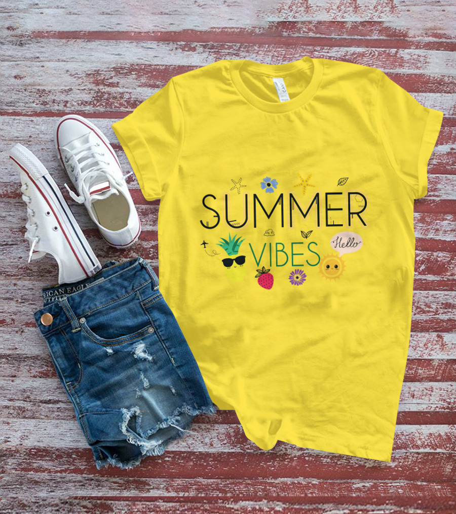 SUMMER VIBES PINEAPPLE STRAWBERRY SUN HELLO STARFISH FLOWER LEAF T-Shirt