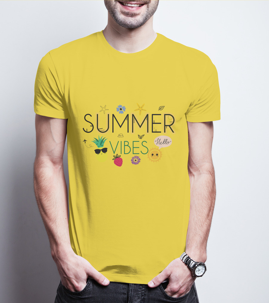 SUMMER VIBES PINEAPPLE STRAWBERRY SUN HELLO STARFISH FLOWER LEAF T-Shirt