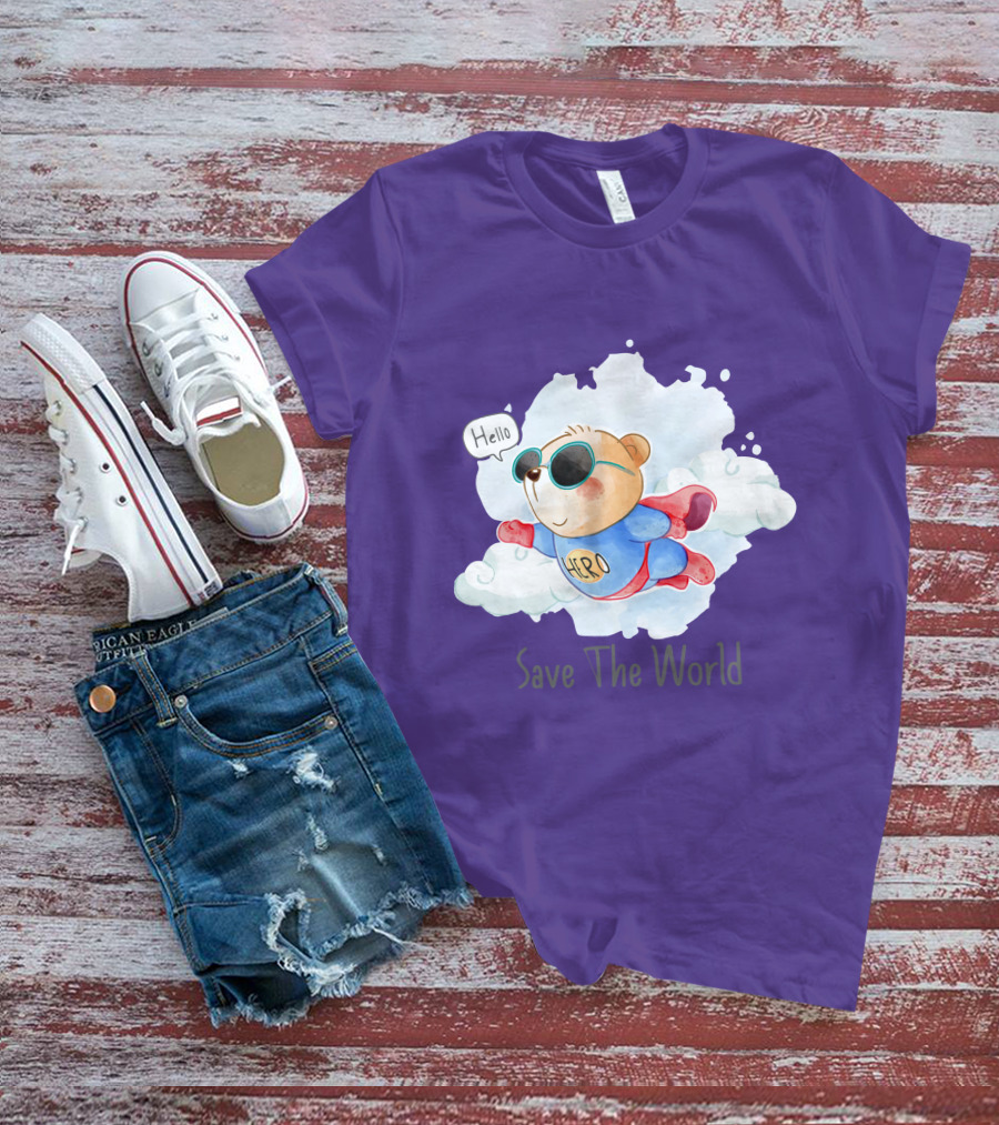 Hello Hero Bear Save The World T-Shirt