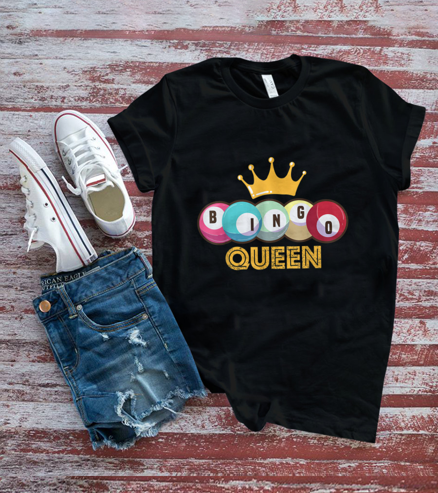 Bingo Queen Crown With Colorful Balls And Text T-Shirt