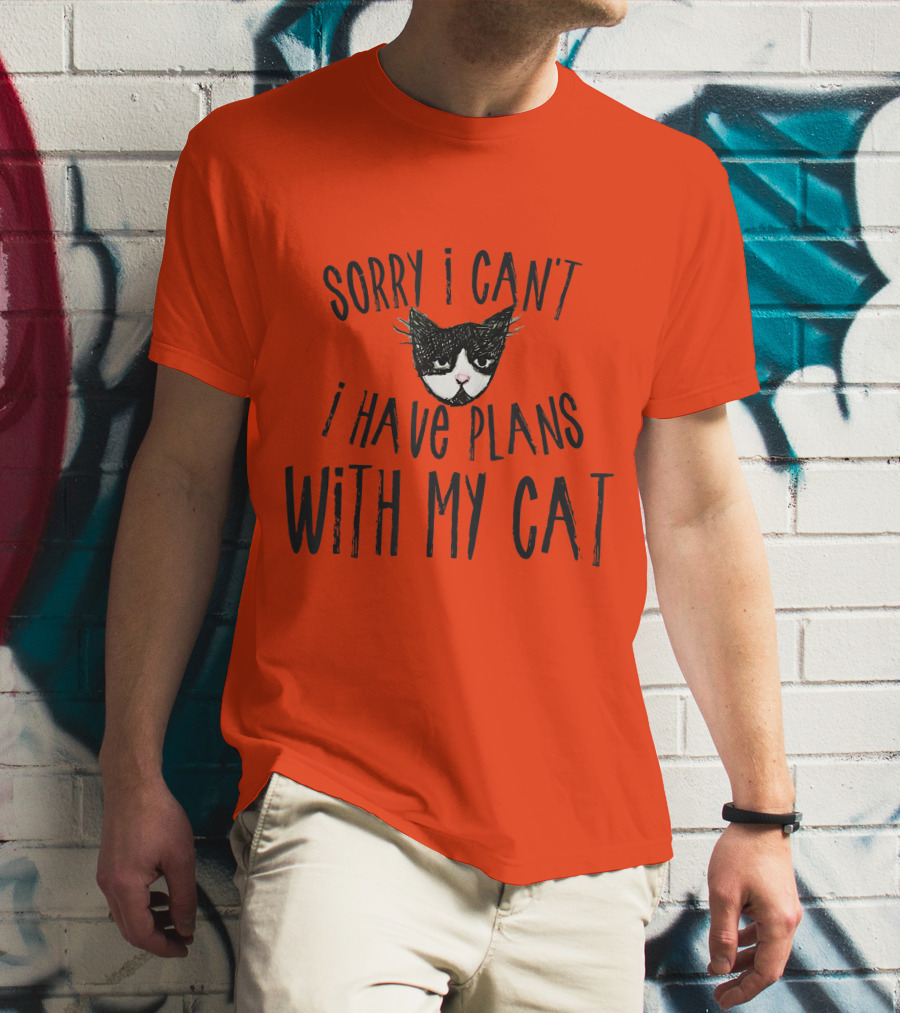 Sorry I Can't I Have Plans With My Cat Retro Colored T-Shirt