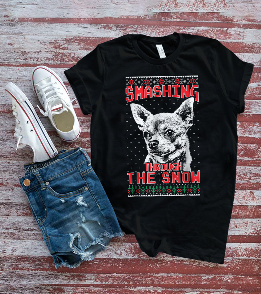 Smashing Through The Snow Chihuahua Retro Christmas T-Shirt