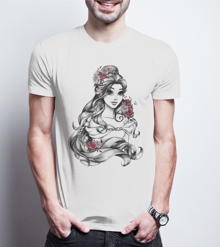 Beast Belle Rose Sketch Floral Hair T-Shirt