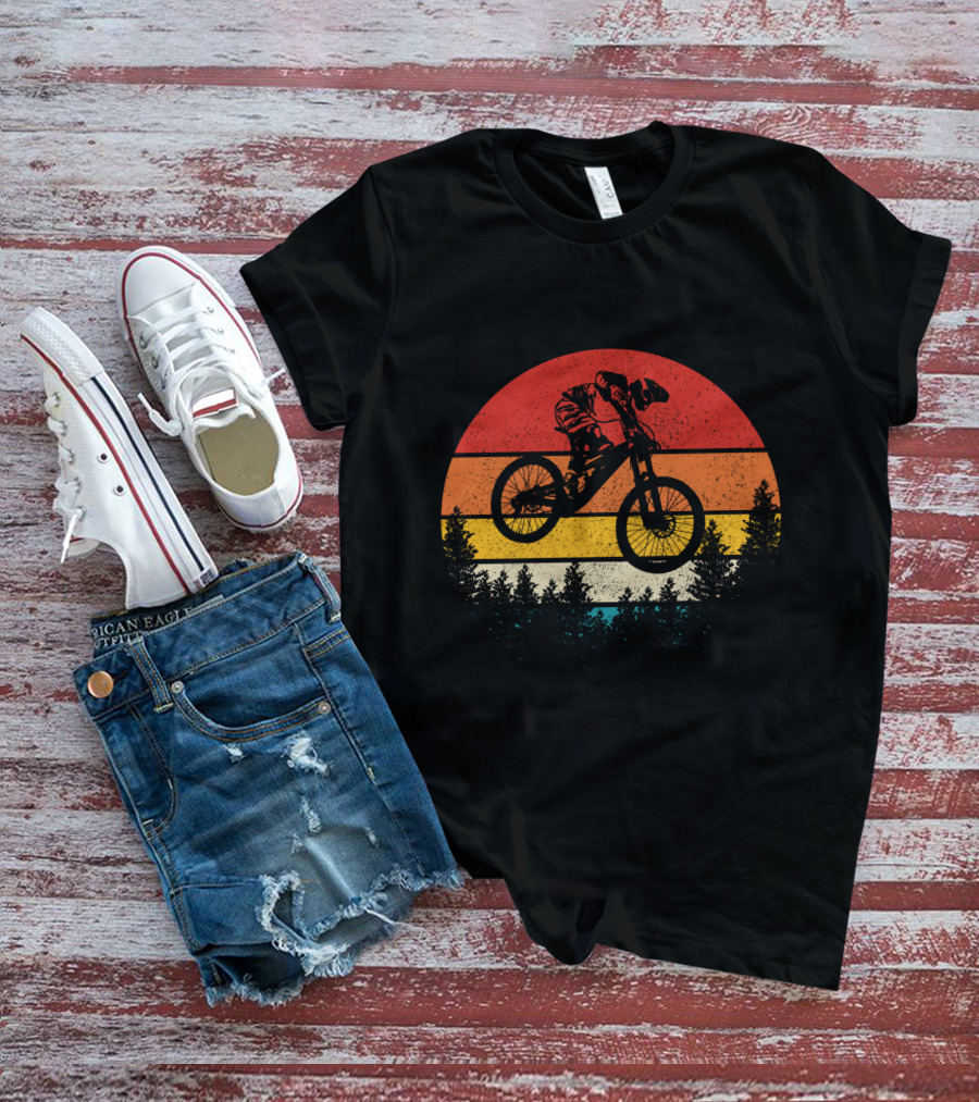 Mountain Bike Vintage Retro Downhill Sunset Forest T-Shirt