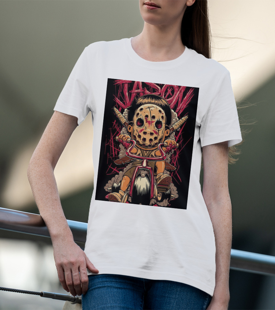 Jason Masked Tricycle Rider With Knives T-Shirt