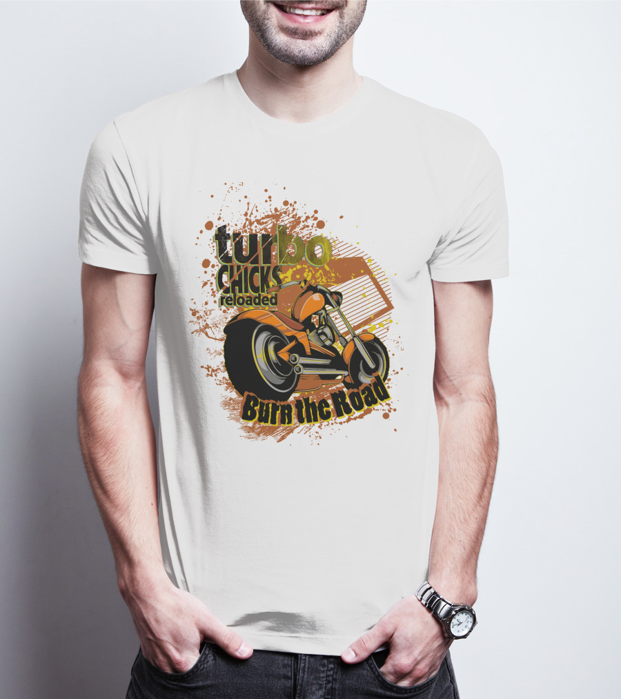 Turbo Chicks Reloaded Burn The Road Motorcycle Adventure T-Shirt