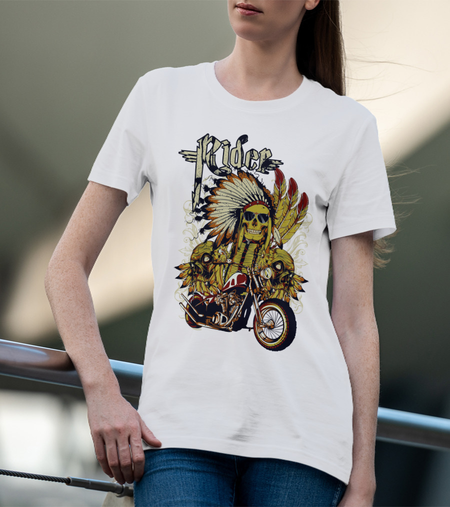 Rider Skull Motorcycle Eagle Feathers Tribal Helmet T-Shirt
