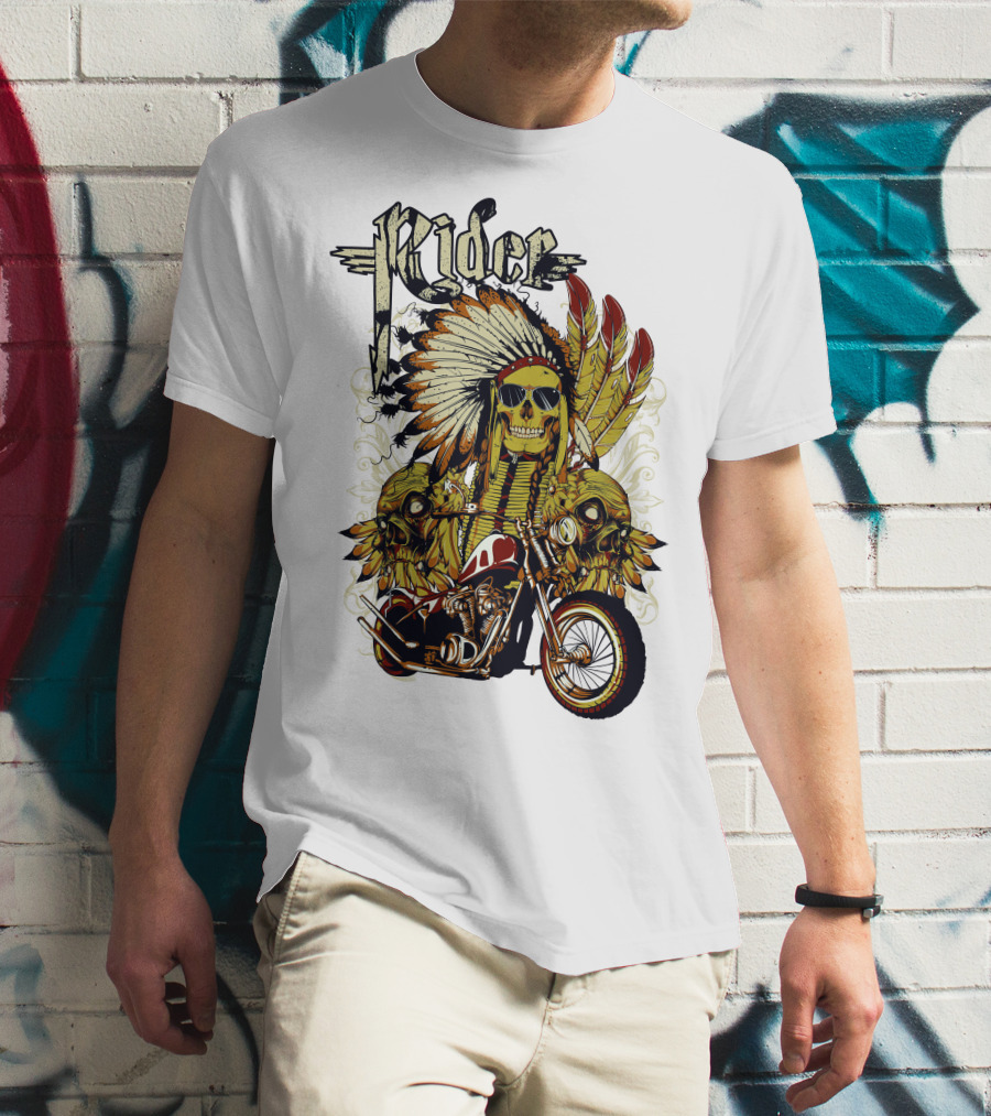 Rider Skull Motorcycle Eagle Feathers Tribal Helmet T-Shirt