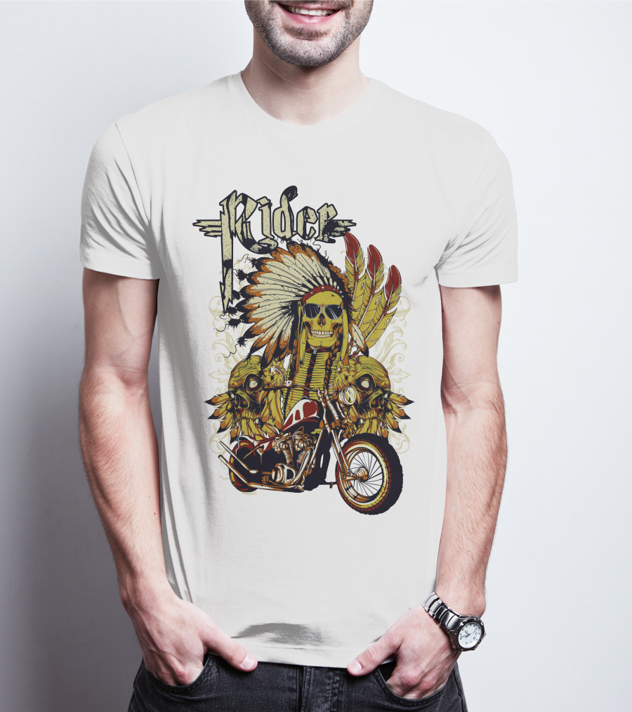 Rider Skull Motorcycle Eagle Feathers Tribal Helmet T-Shirt