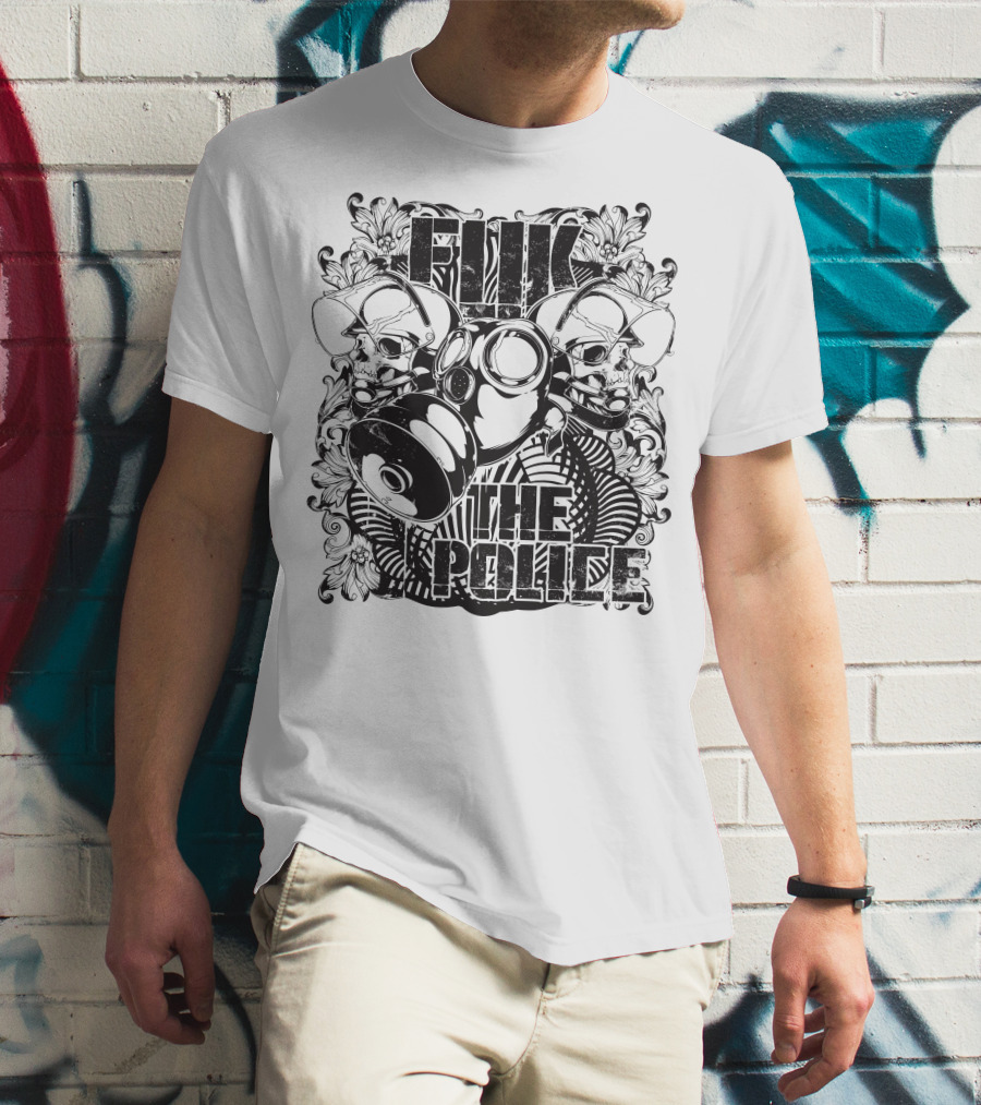 Fuk The Police Gas Mask Skull T-Shirt