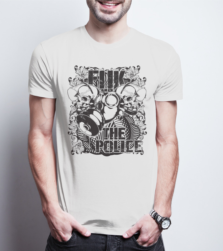Fuk The Police Gas Mask Skull T-Shirt
