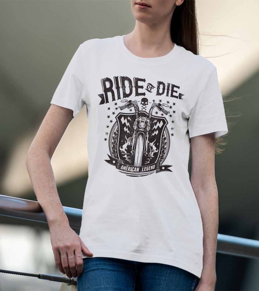 Ride Or Die American Legend Motorcycle Printing Label Fashion T-Shirt