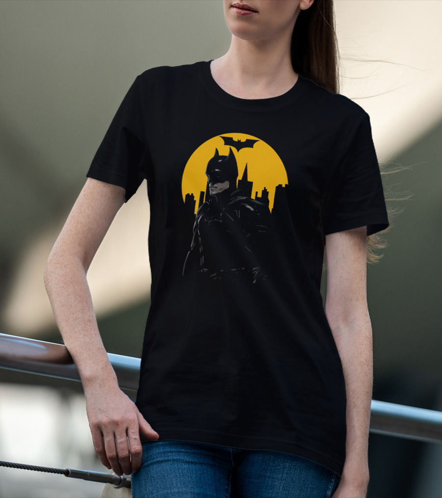 Batman Gotham City Silhouette Yellow Bat T-Shirt