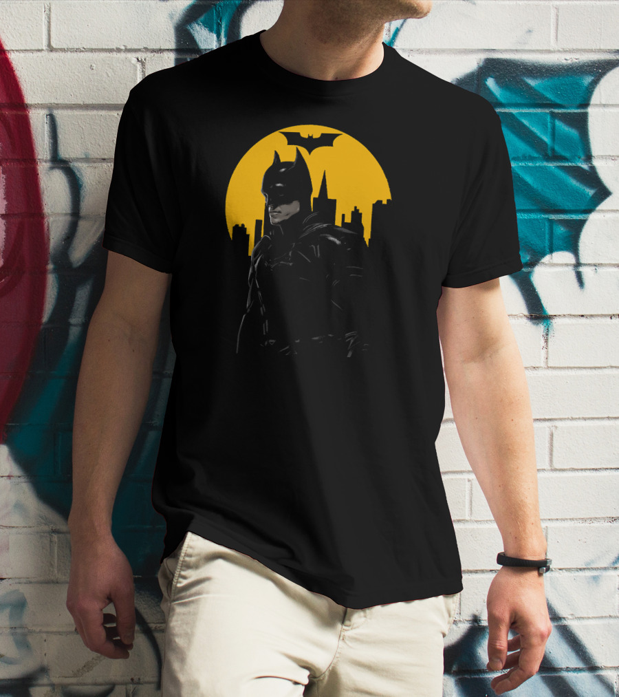 Batman Gotham City Silhouette Yellow Bat T-Shirt