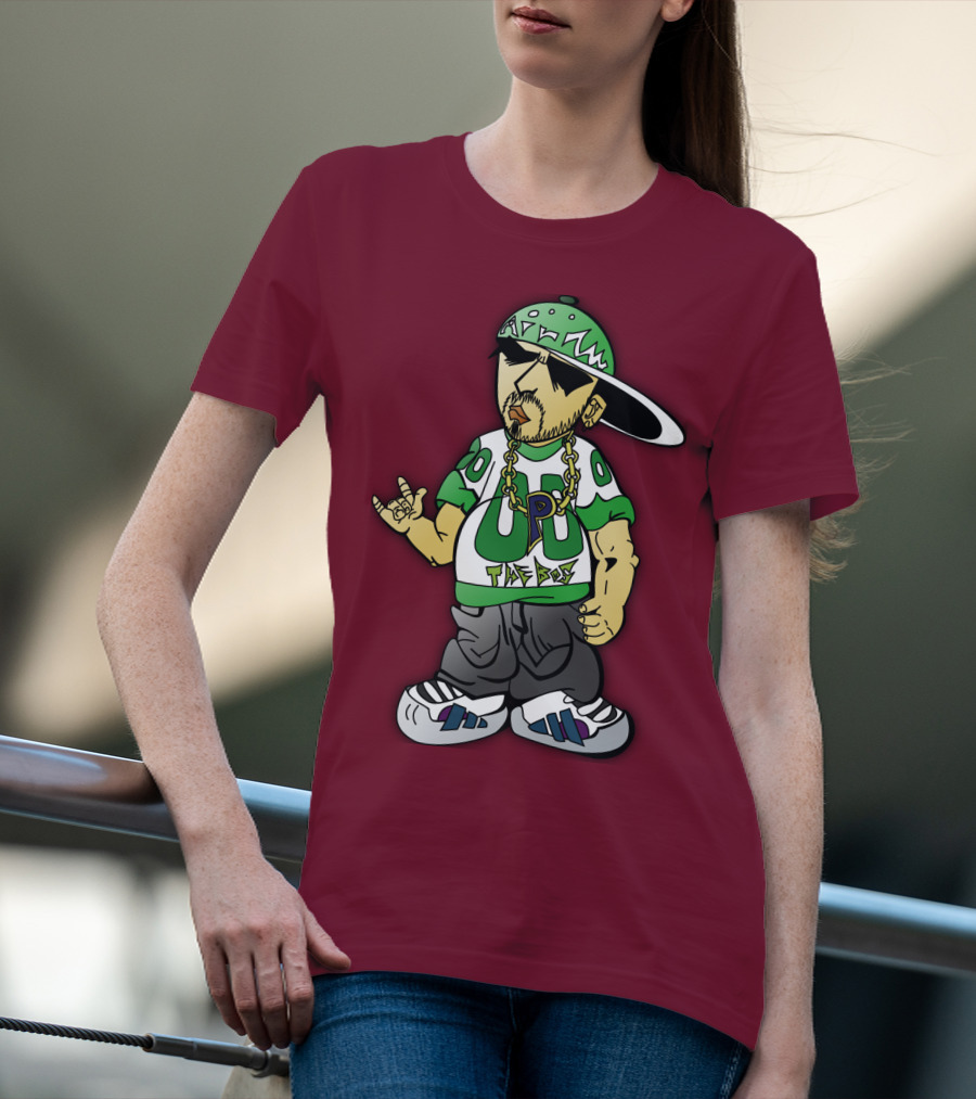 HipHop Cartoon Character With UP The Posse On Green Snapback And Chain T-Shirt