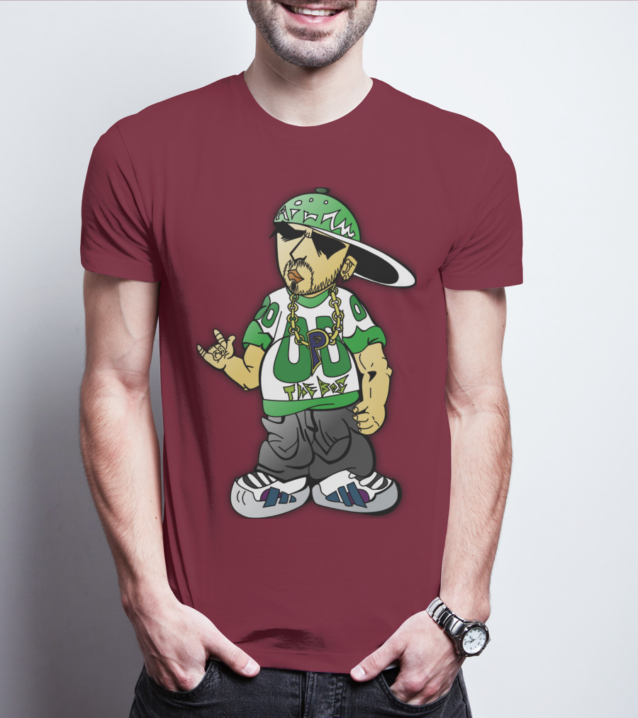 HipHop Cartoon Character With UP The Posse On Green Snapback And Chain T-Shirt