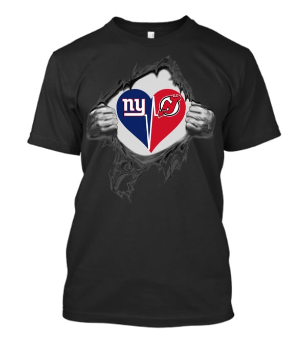 Ny Giants New Jersey Devils Heart Logo Nfl Nhl Fan Fusion T-Shirt
