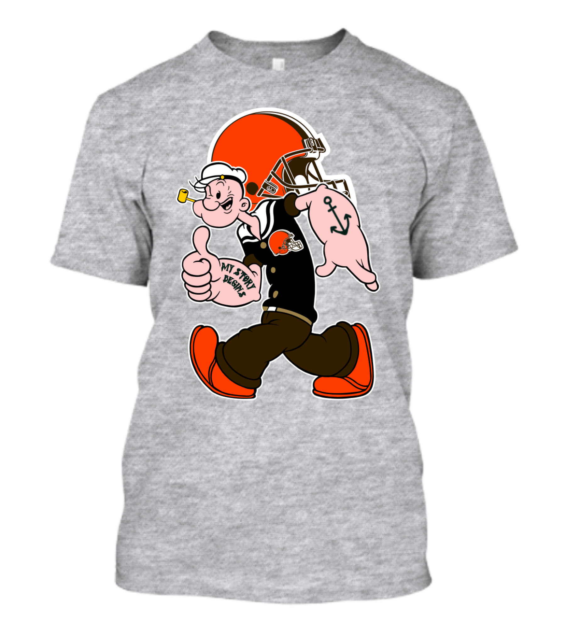 Browns Popeye My Strength Begins Football Helmet Anchor Tattoo T-Shirt