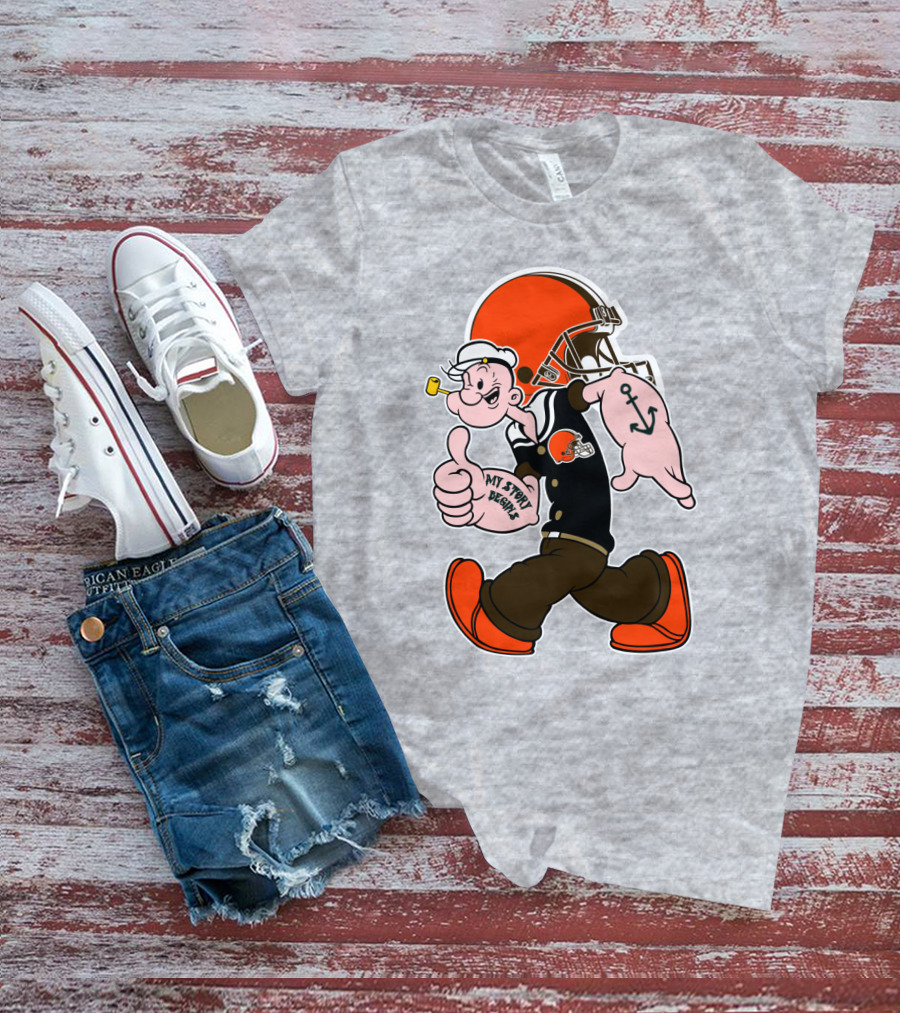 Browns Popeye My Strength Begins Football Helmet Anchor Tattoo T-Shirt