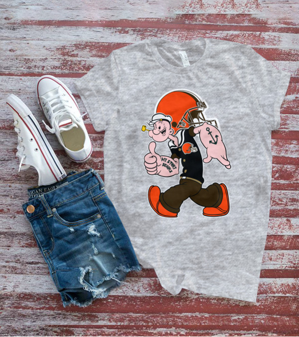 Browns Popeye My Strength Begins Football Helmet Anchor Tattoo T-Shirt