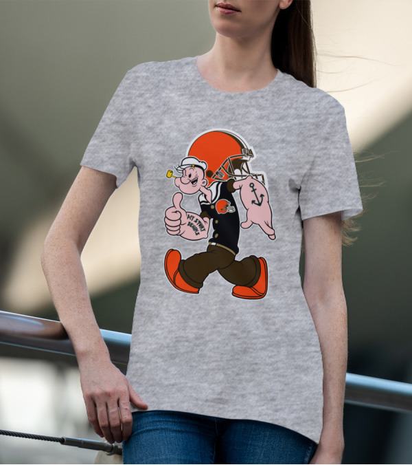Browns Popeye My Strength Begins Football Helmet Anchor Tattoo T-Shirt