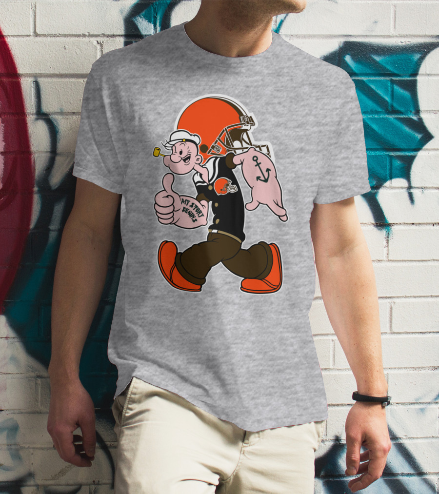 Browns Popeye My Strength Begins Football Helmet Anchor Tattoo T-Shirt