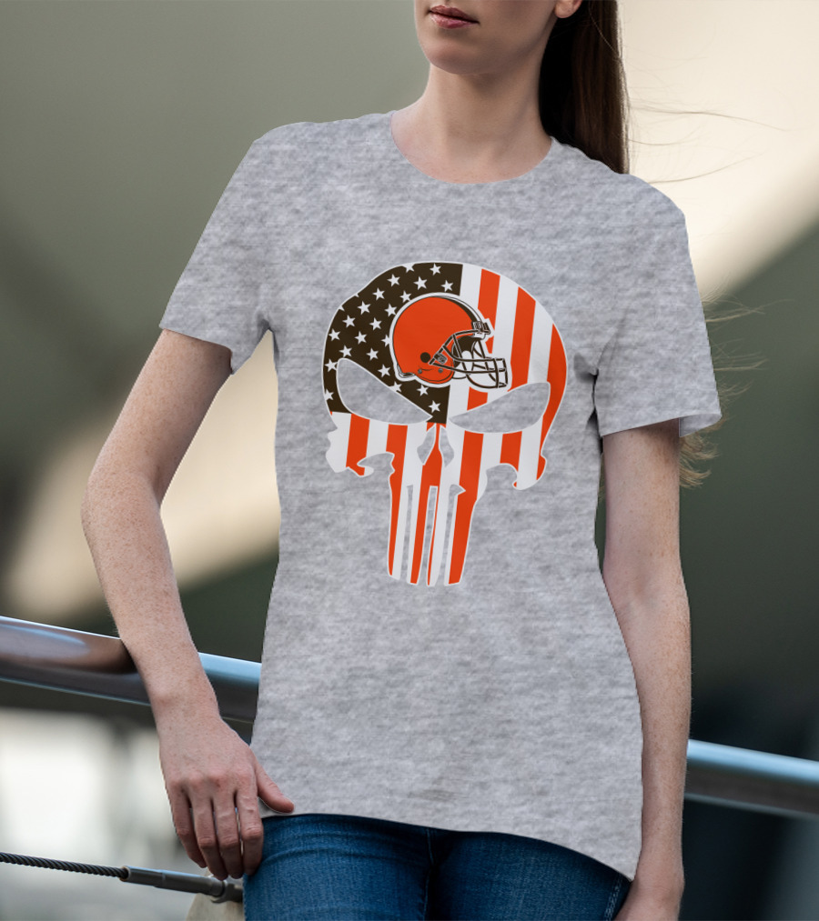 Browns American Flag Skull Helmet T-Shirt