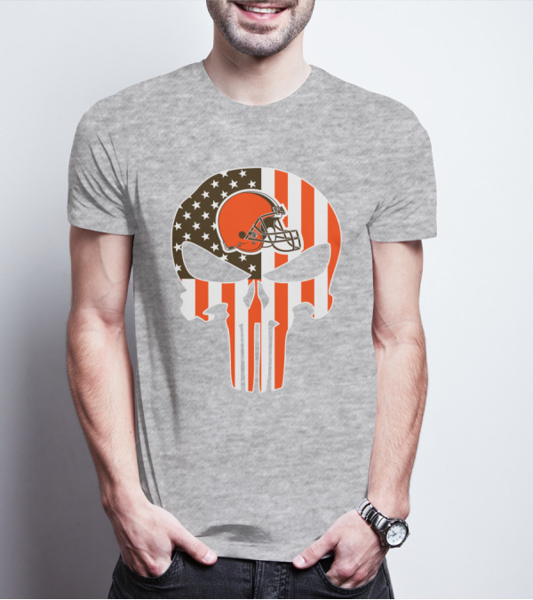 Browns American Flag Skull Helmet T-Shirt