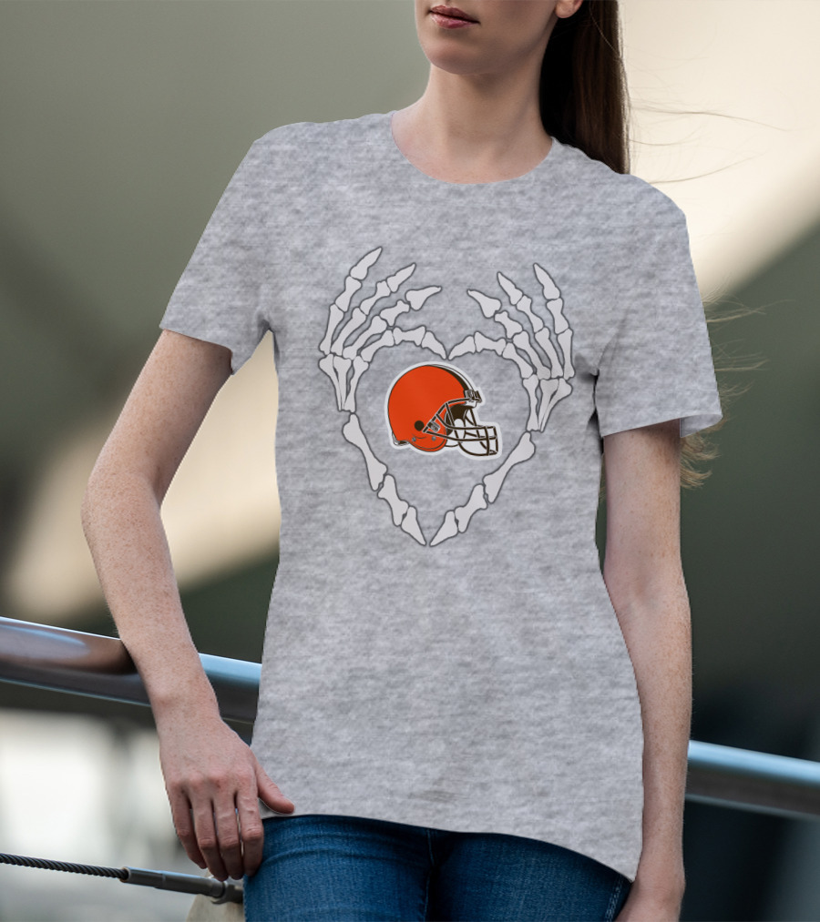 Cleveland Browns Helmet Skeleton Heart T-Shirt