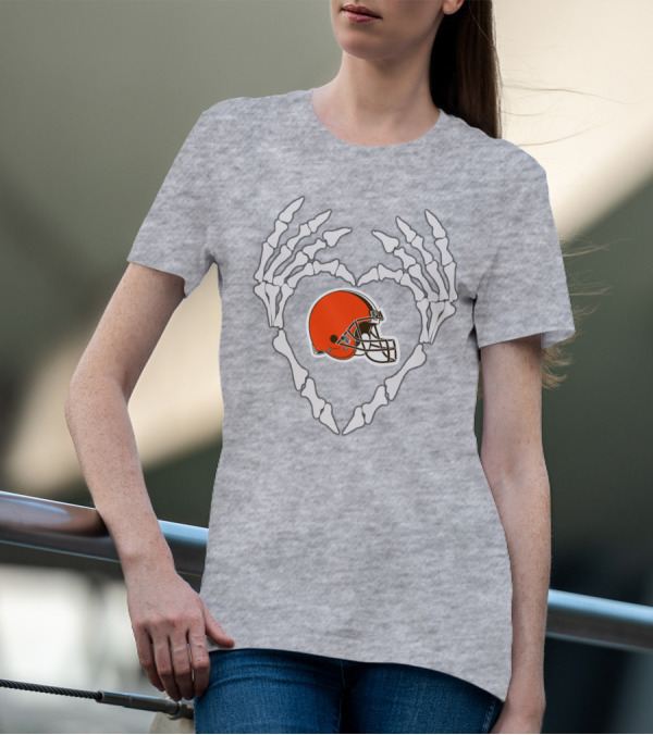 Cleveland Browns Helmet Skeleton Heart T-Shirt