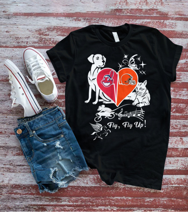 Fly Fly Up Browns Indians Dog Cat Heart Butterfly Music Notes T-Shirt