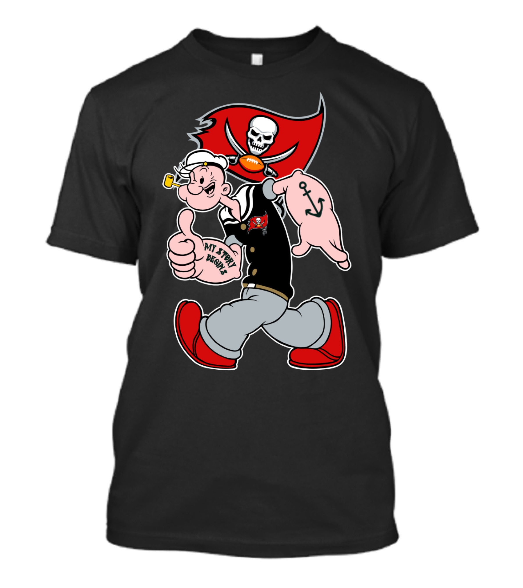 Buccaneers Pirate Popeye My Spicy Delight Skull Flag Football Anchor T-Shirt