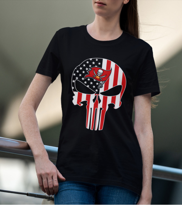 Buccaneers Punisher Skull American Flag T-Shirt