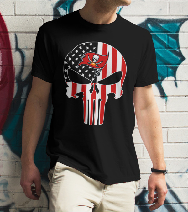 Buccaneers Punisher Skull American Flag T-Shirt