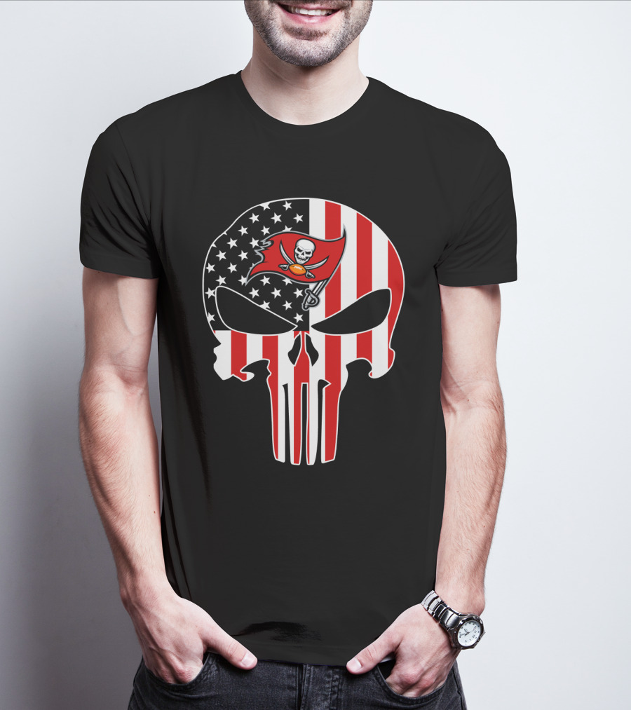Buccaneers Punisher Skull American Flag T-Shirt