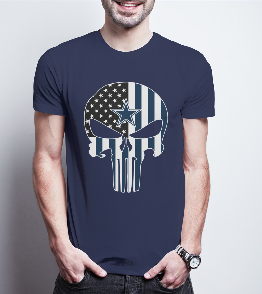Cowboys Skull With Star And American Flag T-Shirt