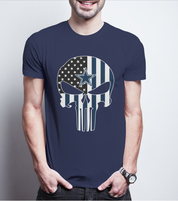Cowboys Skull With Star And American Flag T-Shirt