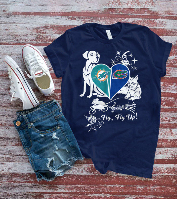 Miami Dolphins Florida Gators Heart Fly Fly Up! T-Shirt