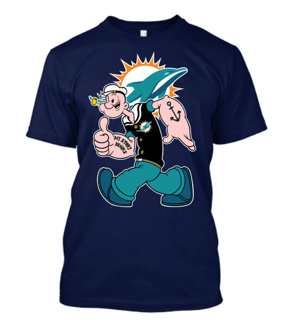 Miami Dolphins Popeye My Jerry Beat Navy Blue T-Shirt