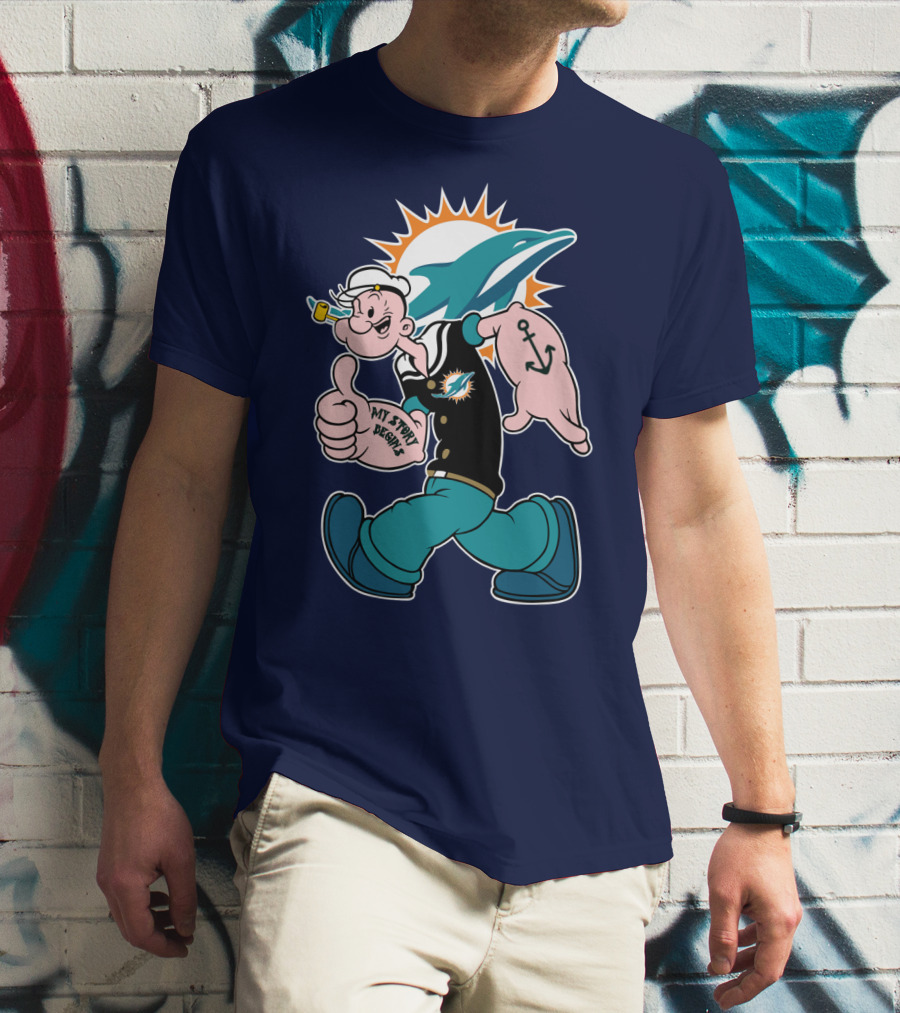 Miami Dolphins Popeye My Jerry Beat Navy Blue T-Shirt